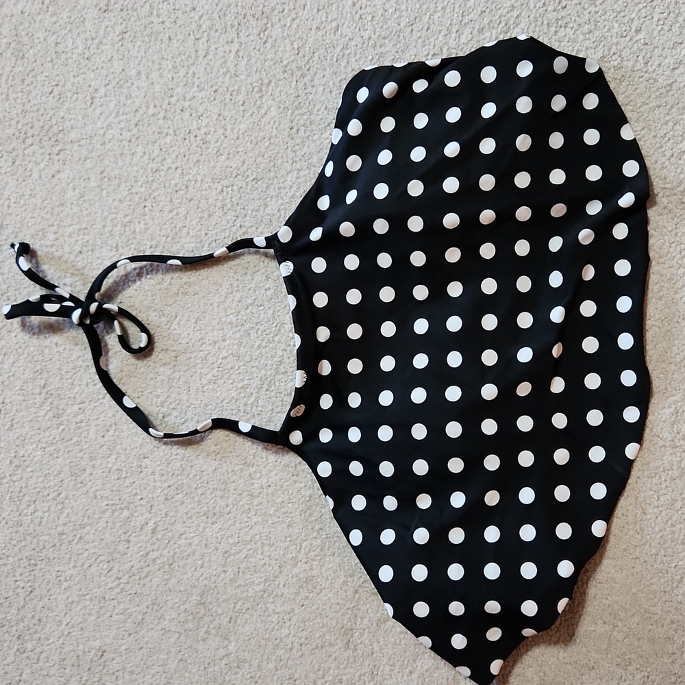 Old Navy Halter High Neck Tie Black and White Polka dot Ruffle Swim Top …